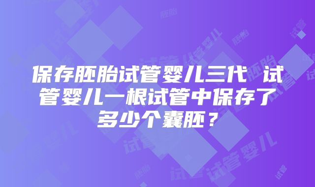 保存胚胎试管婴儿三代 试管婴儿一根试管中保存了多少个囊胚？