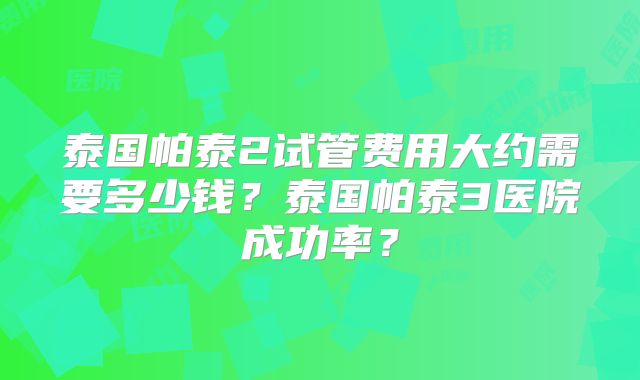 泰国帕泰2试管费用大约需要多少钱?泰国帕泰3医院成功率?