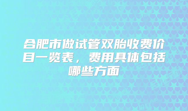 合肥市做试管双胎收费价目一览表，费用具体包括哪些方面