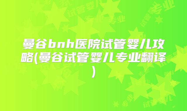 曼谷bnh医院试管婴儿攻略(曼谷试管婴儿专业翻译)