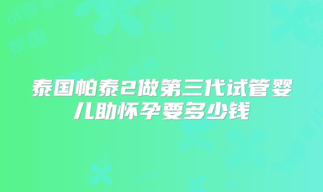 泰国帕泰2做第三代试管婴儿助怀孕要多少钱