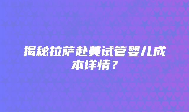 揭秘拉萨赴美试管婴儿成本详情?
