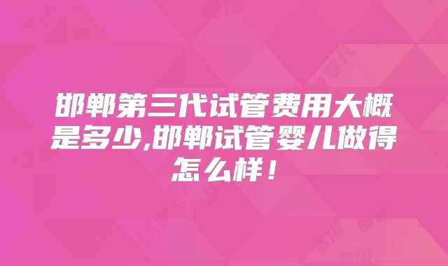 邯郸第三代试管费用大概是多少,邯郸试管婴儿做得怎么样！