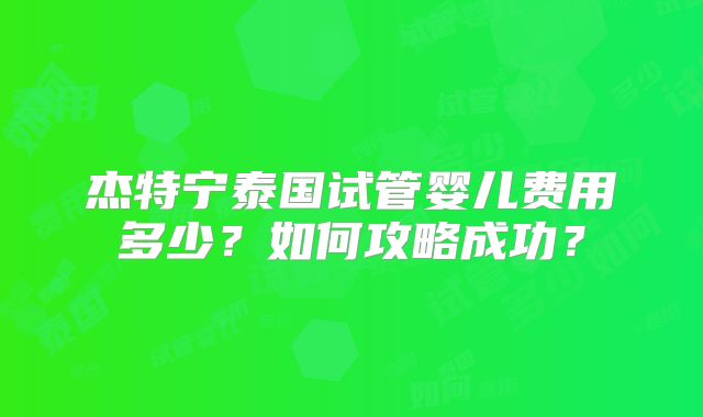 杰特宁泰国试管婴儿费用多少?如何攻略成功?
