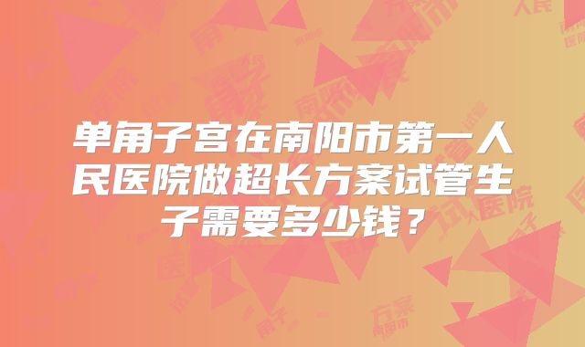 单角子宫在南阳市第一人民医院做超长方案试管生子需要多少钱?