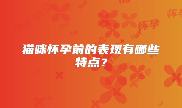 猫咪怀孕前的表现有哪些特点？