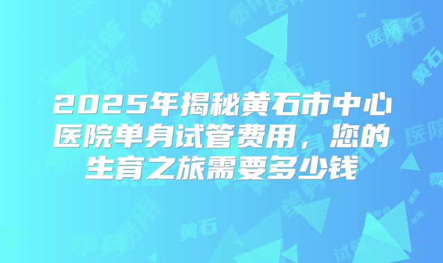 2025年揭秘黄石市中心医院单身试管费用，您的生育之旅需要多少钱