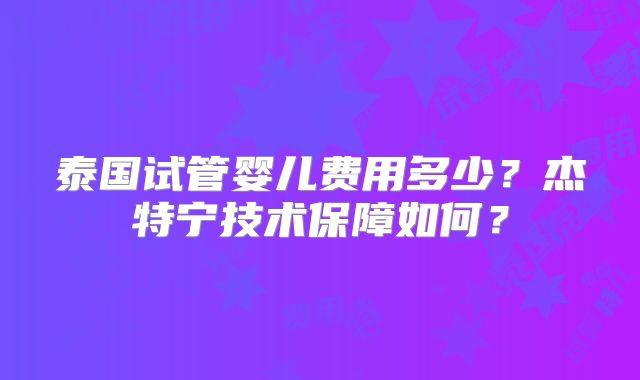 泰国试管婴儿费用多少？杰特宁技术保障如何？