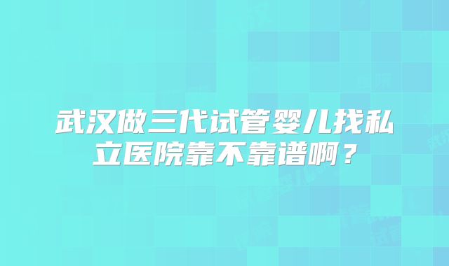 武汉做三代试管婴儿找私立医院靠不靠谱啊？