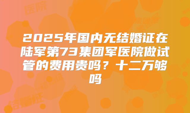 2025年国内无结婚证在陆军第73集团军医院做试管的费用贵吗？十二万够吗