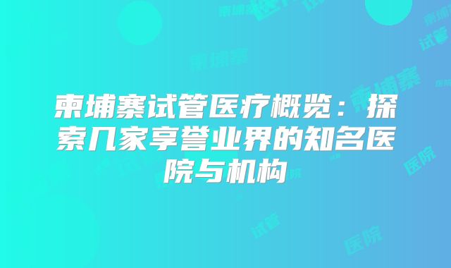 柬埔寨试管医疗概览:探索几家享誉业界的知名医院与机构