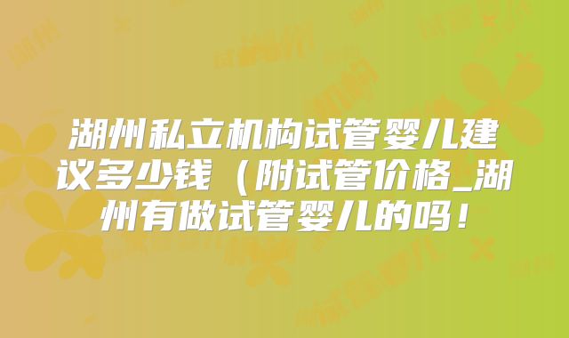 湖州私立机构试管婴儿建议多少钱（附试管价格_湖州有做试管婴儿的吗！