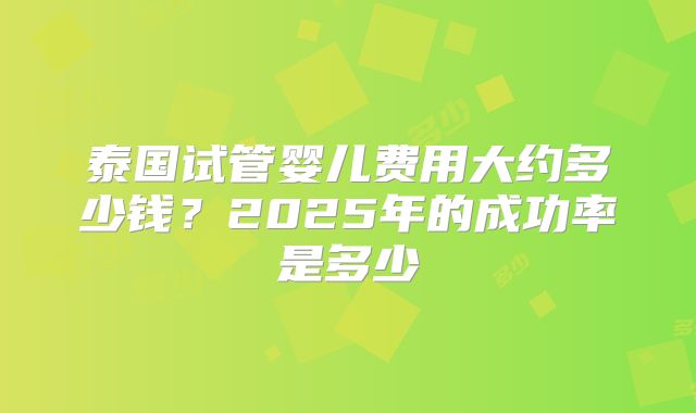 泰国试管婴儿费用大约多少钱？2025年的成功率是多少