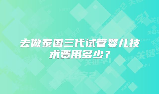 去做泰国三代试管婴儿技术费用多少？
