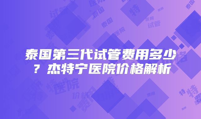 泰国第三代试管费用多少？杰特宁医院价格解析