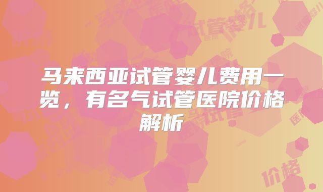 马来西亚试管婴儿费用一览,有名气试管医院价格解析