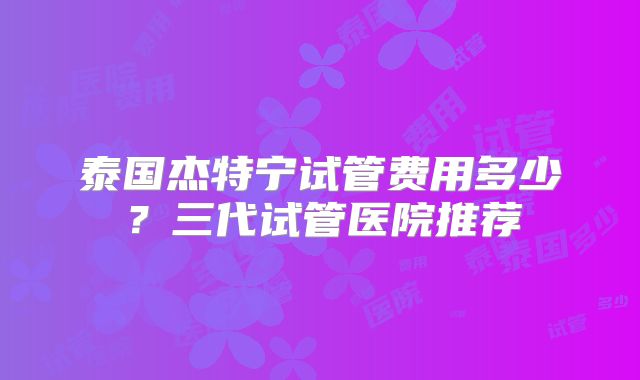 泰国杰特宁试管费用多少？三代试管医院推荐
