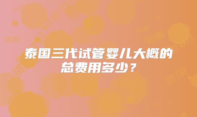 泰国三代试管婴儿大概的总费用多少?