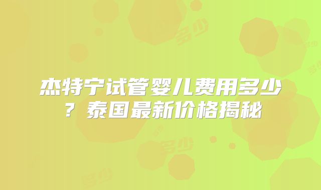 杰特宁试管婴儿费用多少？泰国最新价格揭秘