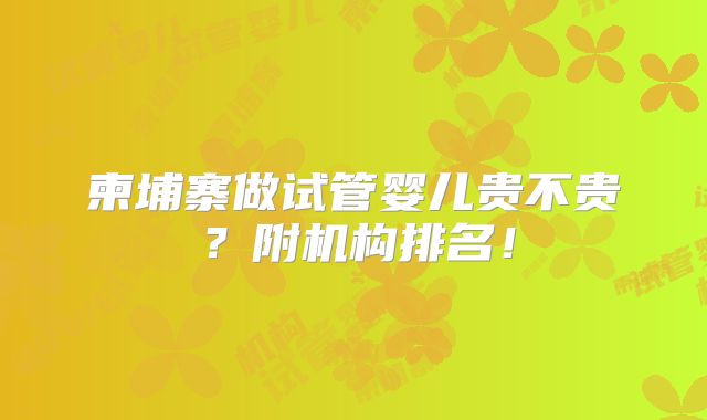 柬埔寨做试管婴儿贵不贵?附机构排名!