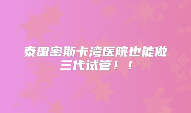 泰国密斯卡湾医院也能做三代试管!!