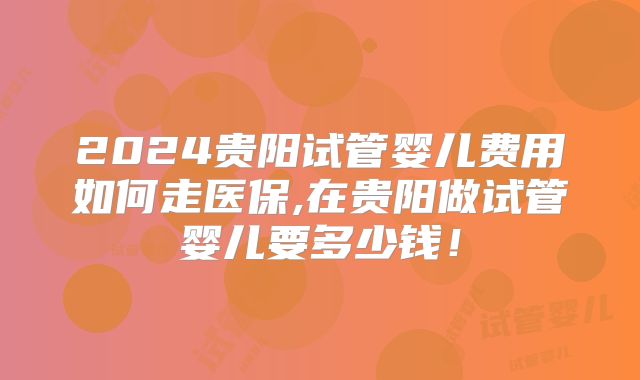 2024贵阳试管婴儿费用如何走医保,在贵阳做试管婴儿要多少钱！
