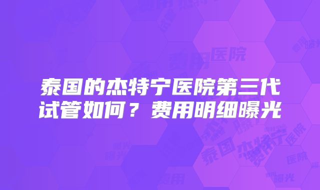 泰国的杰特宁医院第三代试管如何?费用明细曝光