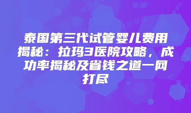 泰国第三代试管婴儿费用揭秘:拉玛3医院攻略,成功率揭秘及省钱之道一网打尽
