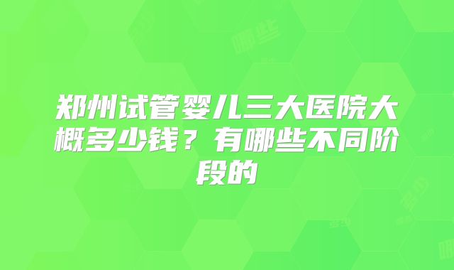 郑州试管婴儿三大医院大概多少钱？有哪些不同阶段的