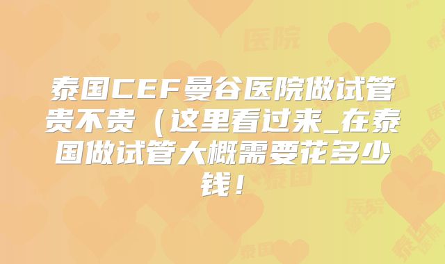 泰国CEF曼谷医院做试管贵不贵(这里看过来_在泰国做试管大概需要花多少钱!