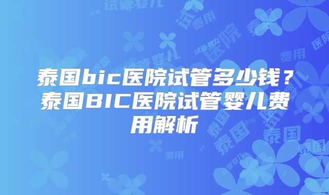 泰国bic医院试管多少钱?泰国BIC医院试管婴儿费用解析