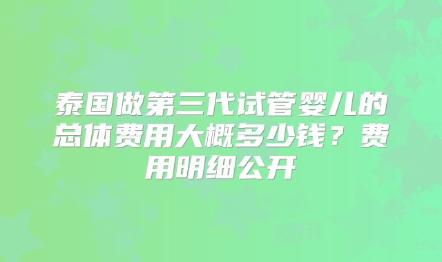 泰国做第三代试管婴儿的总体费用大概多少钱？费用明细公开