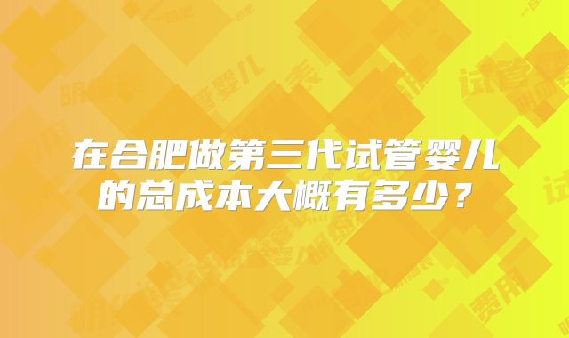 在合肥做第三代试管婴儿的总成本大概有多少?