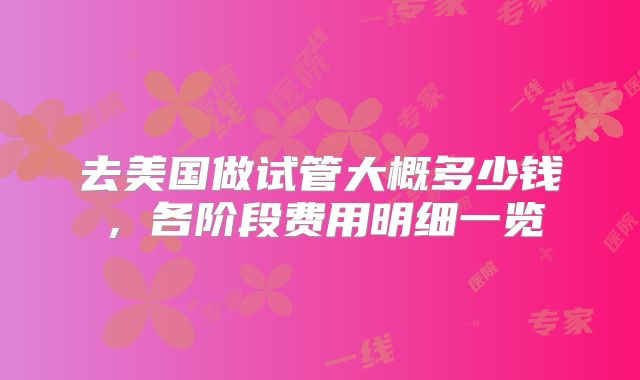 去美国做试管大概多少钱，各阶段费用明细一览