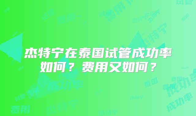 杰特宁在泰国试管成功率如何？费用又如何？