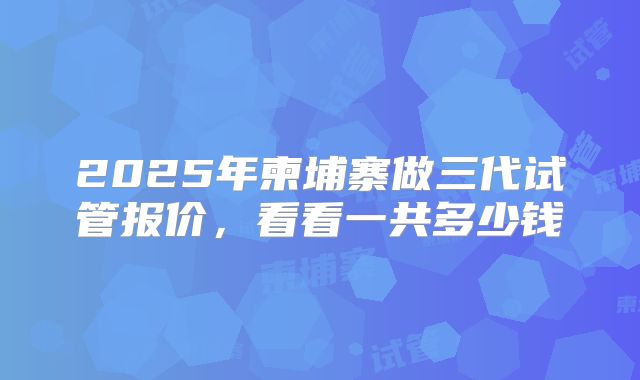 2025年柬埔寨做三代试管报价，看看一共多少钱
