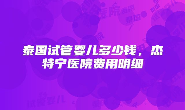 泰国试管婴儿多少钱，杰特宁医院费用明细