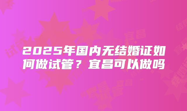 2025年国内无结婚证如何做试管？宜昌可以做吗