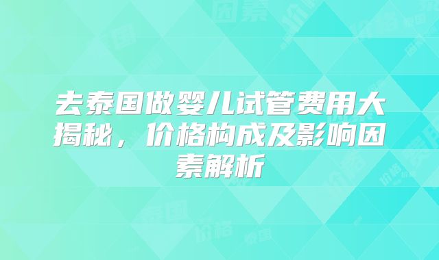 去泰国做婴儿试管费用大揭秘，价格构成及影响因素解析