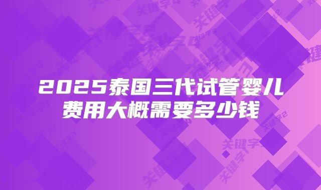 2025泰国三代试管婴儿费用大概需要多少钱
