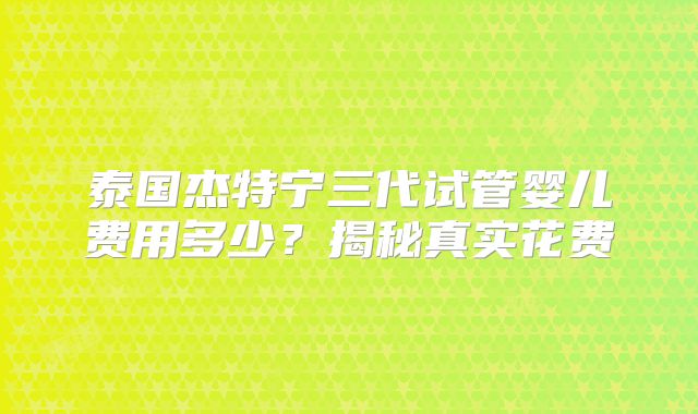泰国杰特宁三代试管婴儿费用多少？揭秘真实花费