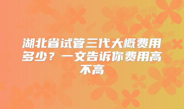 湖北省试管三代大概费用多少?一文告诉你费用高不高