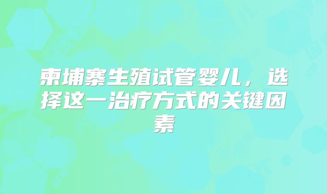 柬埔寨生殖试管婴儿，选择这一治疗方式的关键因素