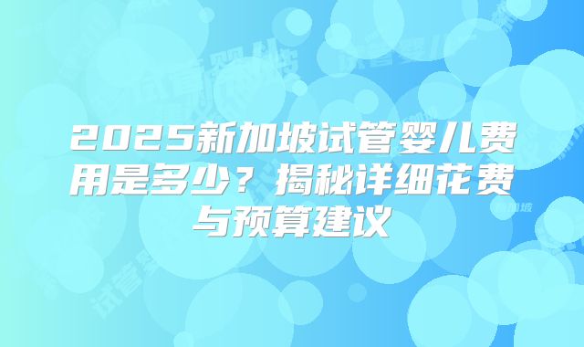 2025新加坡试管婴儿费用是多少？揭秘详细花费与预算建议