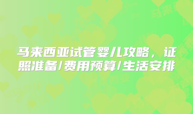 马来西亚试管婴儿攻略，证照准备/费用预算/生活安排
