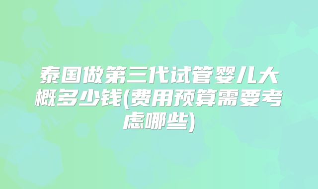 泰国做第三代试管婴儿大概多少钱(费用预算需要考虑哪些)