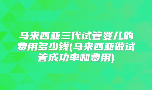 马来西亚三代试管婴儿的费用多少钱(马来西亚做试管成功率和费用)