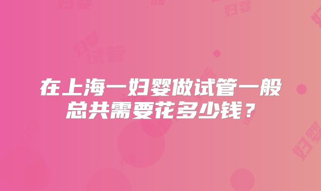 在上海一妇婴做试管一般总共需要花多少钱？