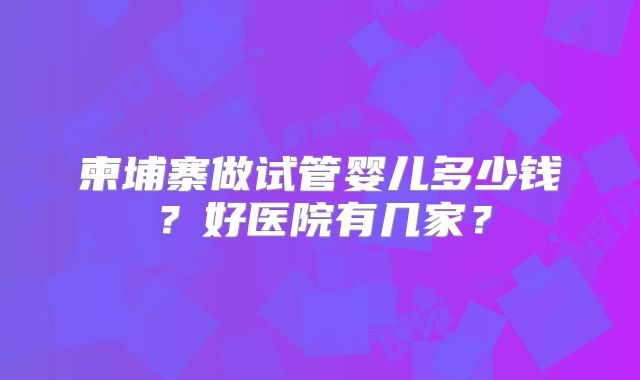 柬埔寨做试管婴儿多少钱？好医院有几家？