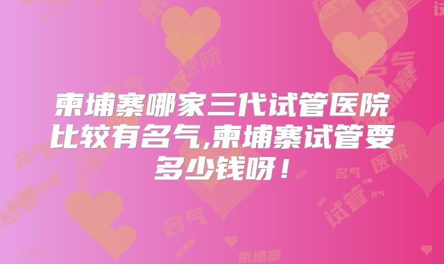 柬埔寨哪家三代试管医院比较有名气,柬埔寨试管要多少钱呀！